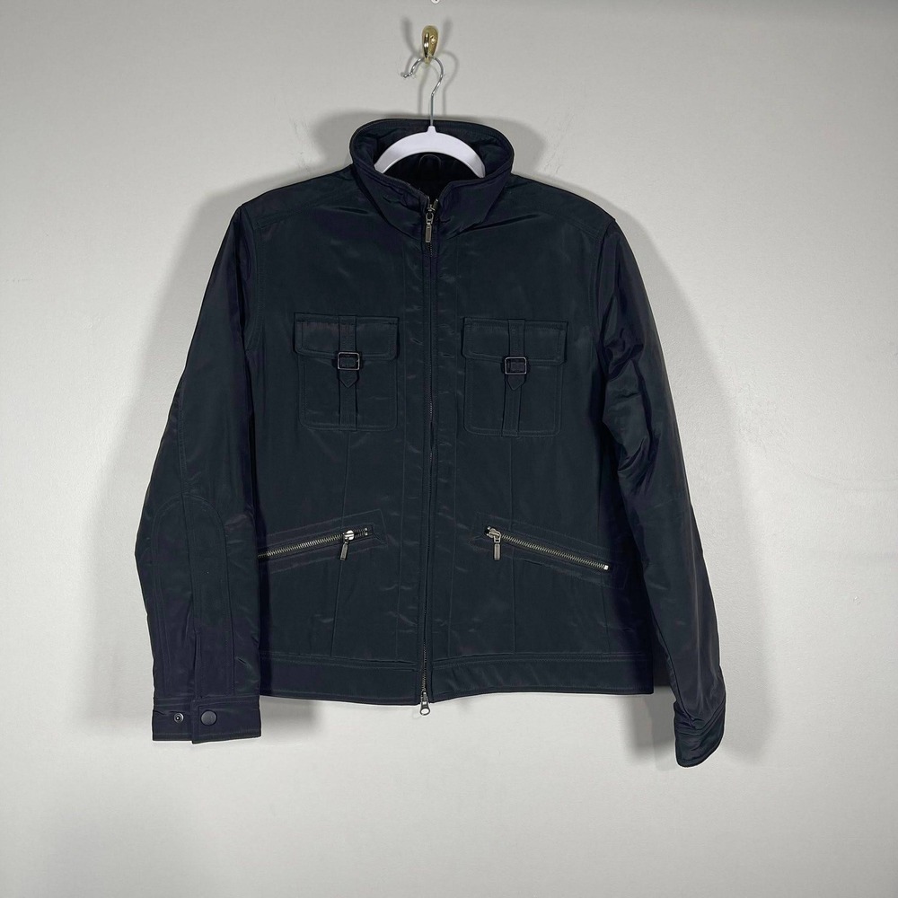 Eddie Bauer WeatherEdge Trucker Jacket Womens Large Black Shiny Full‎ Zip Y2K
